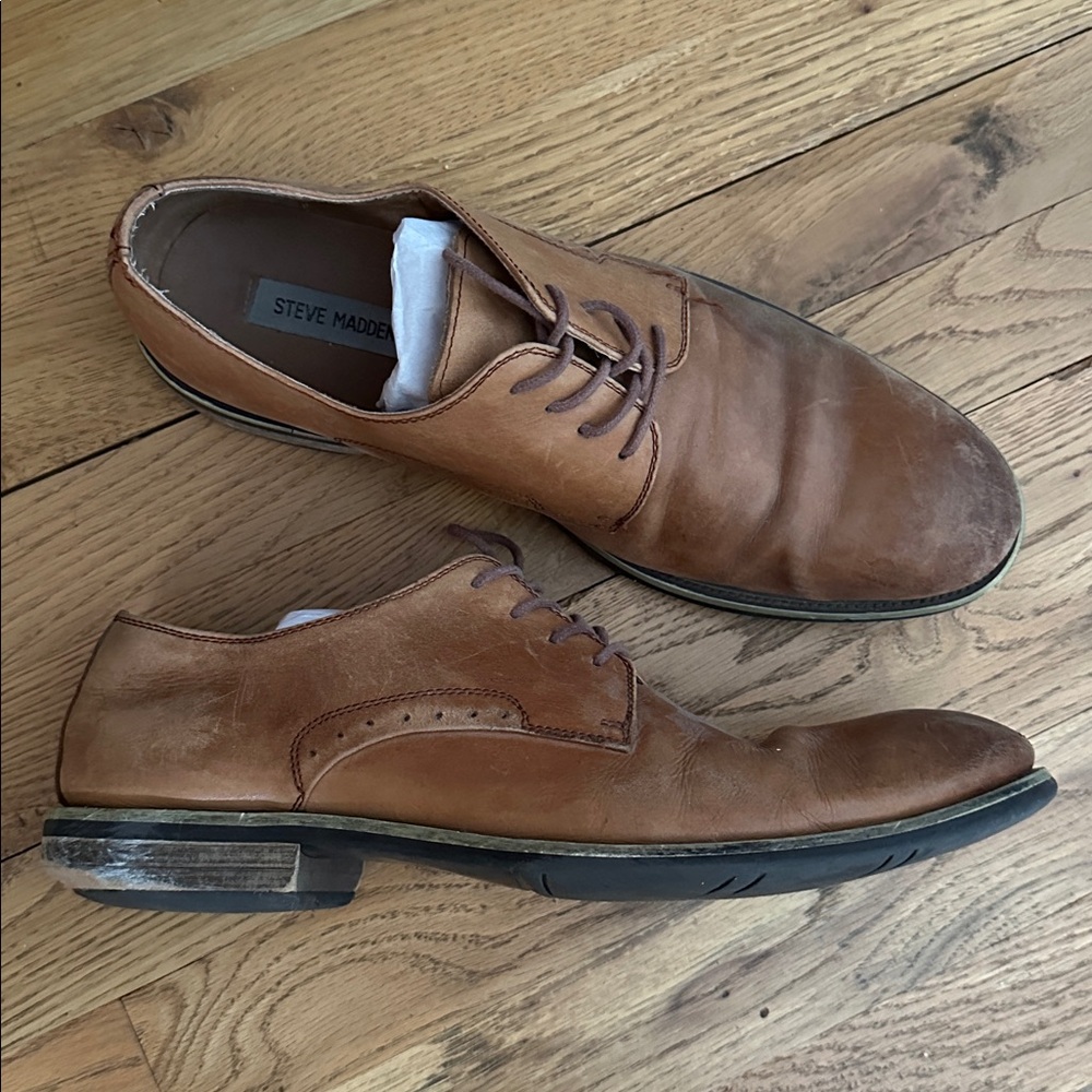 Steve Madden Mens Nellow Leather Cognac Brown Toe Dress Shoes Sz 11